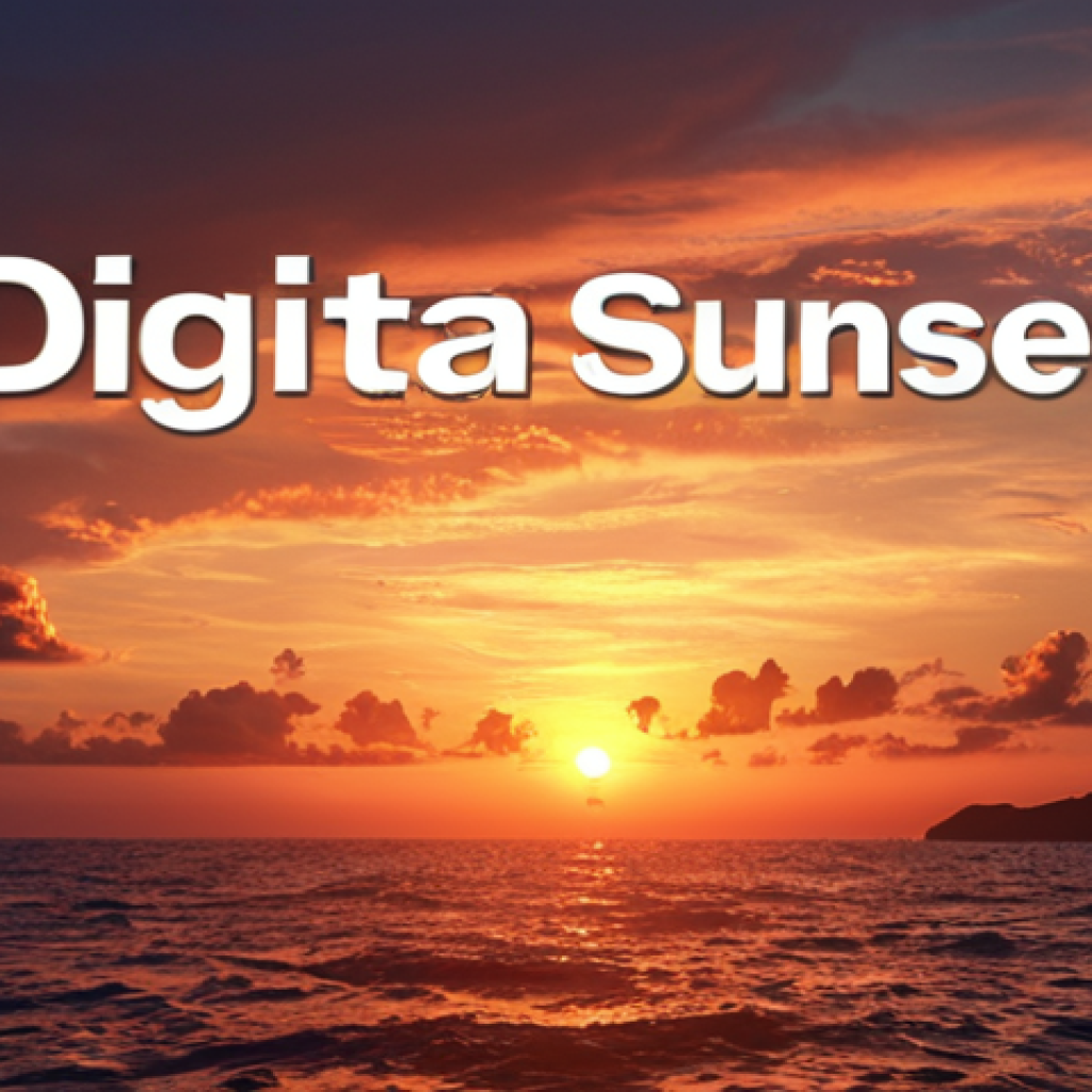 ** "Various communication channels displaying a 'Digital Sunset' announcement. Example: Email, website banner, social media post. Thai text for clarity."

**