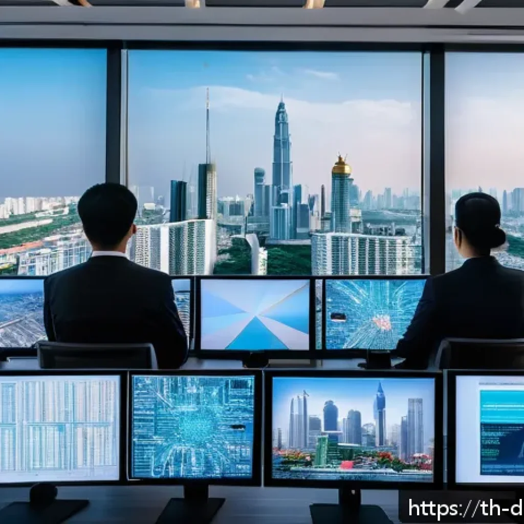 디지털 일몰 프로토콜과 개인 정보 보호 - A modern Thai office environment showcasing cybersecurity in action: diverse Thai professionals work...