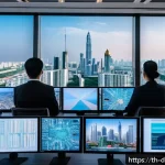 Home 20 디지털 일몰 프로토콜과 개인 정보 보호 - A modern Thai office environment showcasing cybersecurity in action: diverse Thai professionals work...
