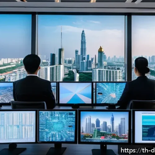 Home 32 디지털 일몰 프로토콜과 개인 정보 보호 - A modern Thai office environment showcasing cybersecurity in action: diverse Thai professionals work...