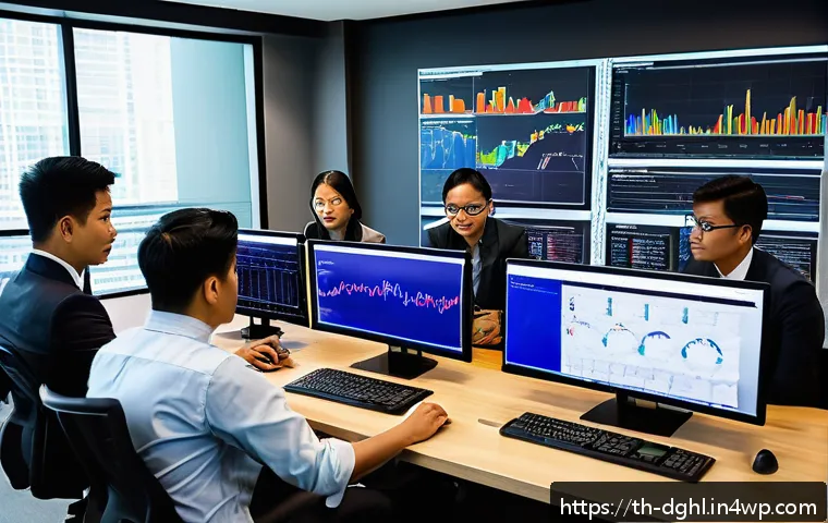 디지털 일몰 프로토콜의 결정적 요소 - A modern IT team in a sleek Bangkok office environment, collaboratively planning a Digital Sunset Pr...