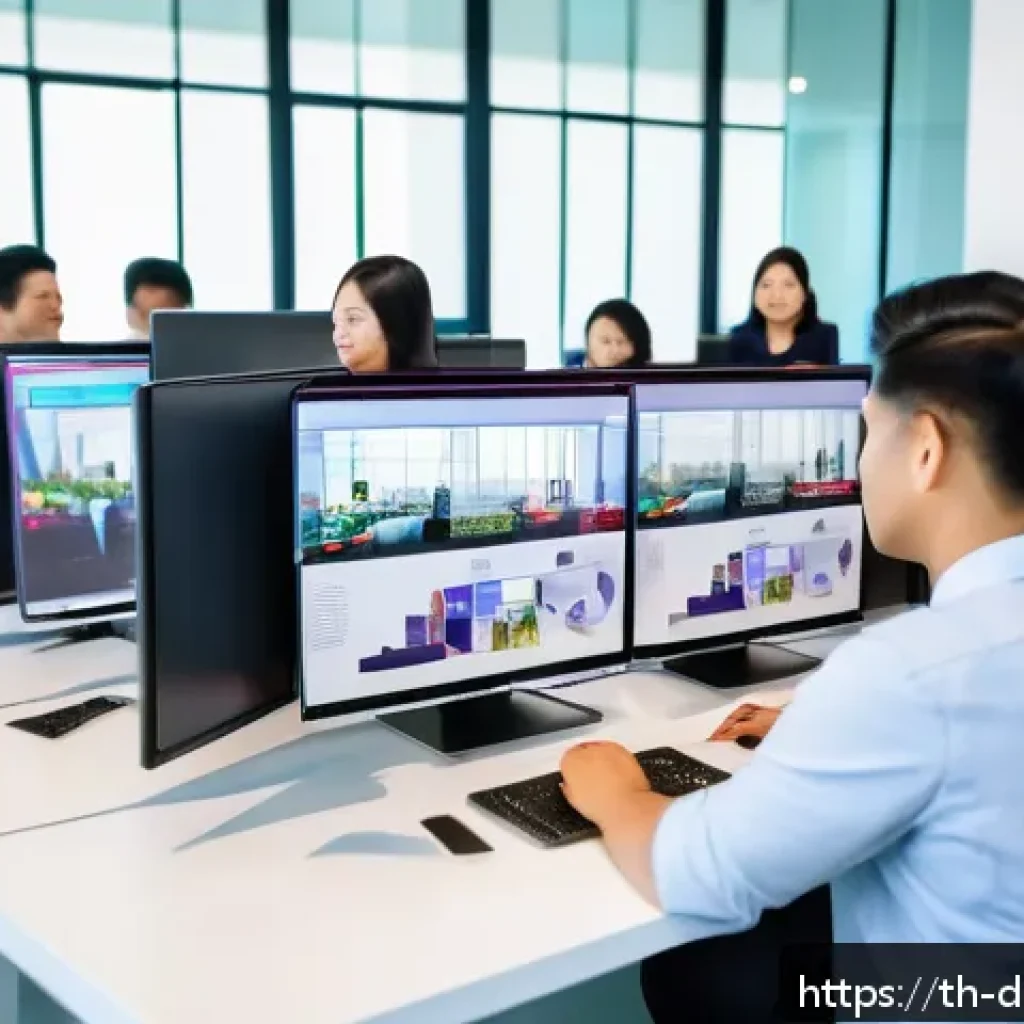 디지털 일몰 프로토콜의 전략적 중요성 - A modern digital office environment in Bangkok, Thailand, showing a diverse team of professionals co...