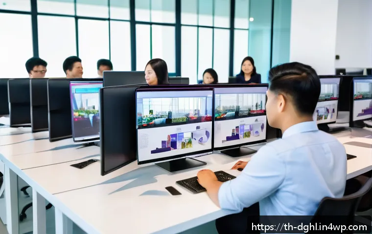 디지털 일몰 프로토콜의 전략적 중요성 - A modern digital office environment in Bangkok, Thailand, showing a diverse team of professionals co...