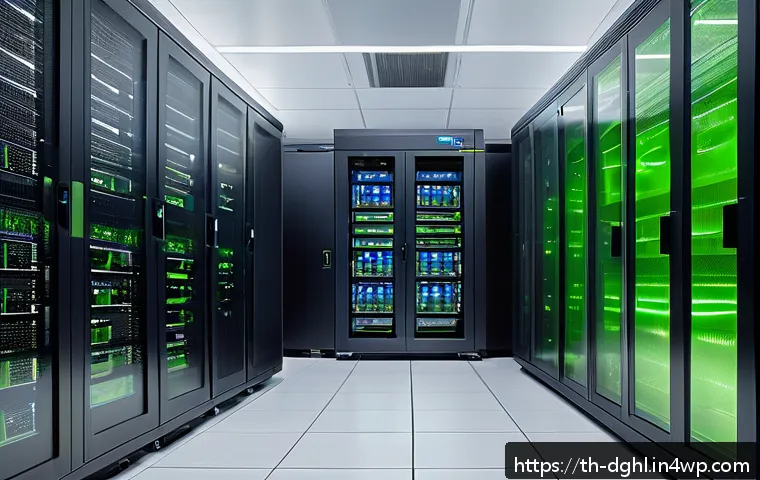 디지털 일몰 프로토콜의 에코시스템 구축 전략 - A modern digital data center interior focused on sustainability, featuring sleek energy-efficient se...